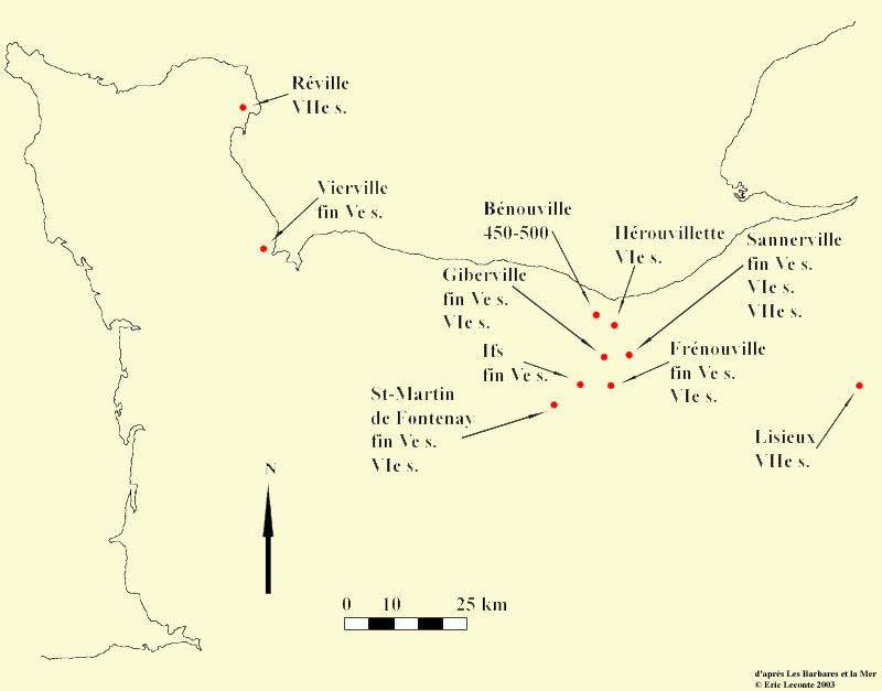carte de répartition des objets anglo-saxons en Basse-Normandie